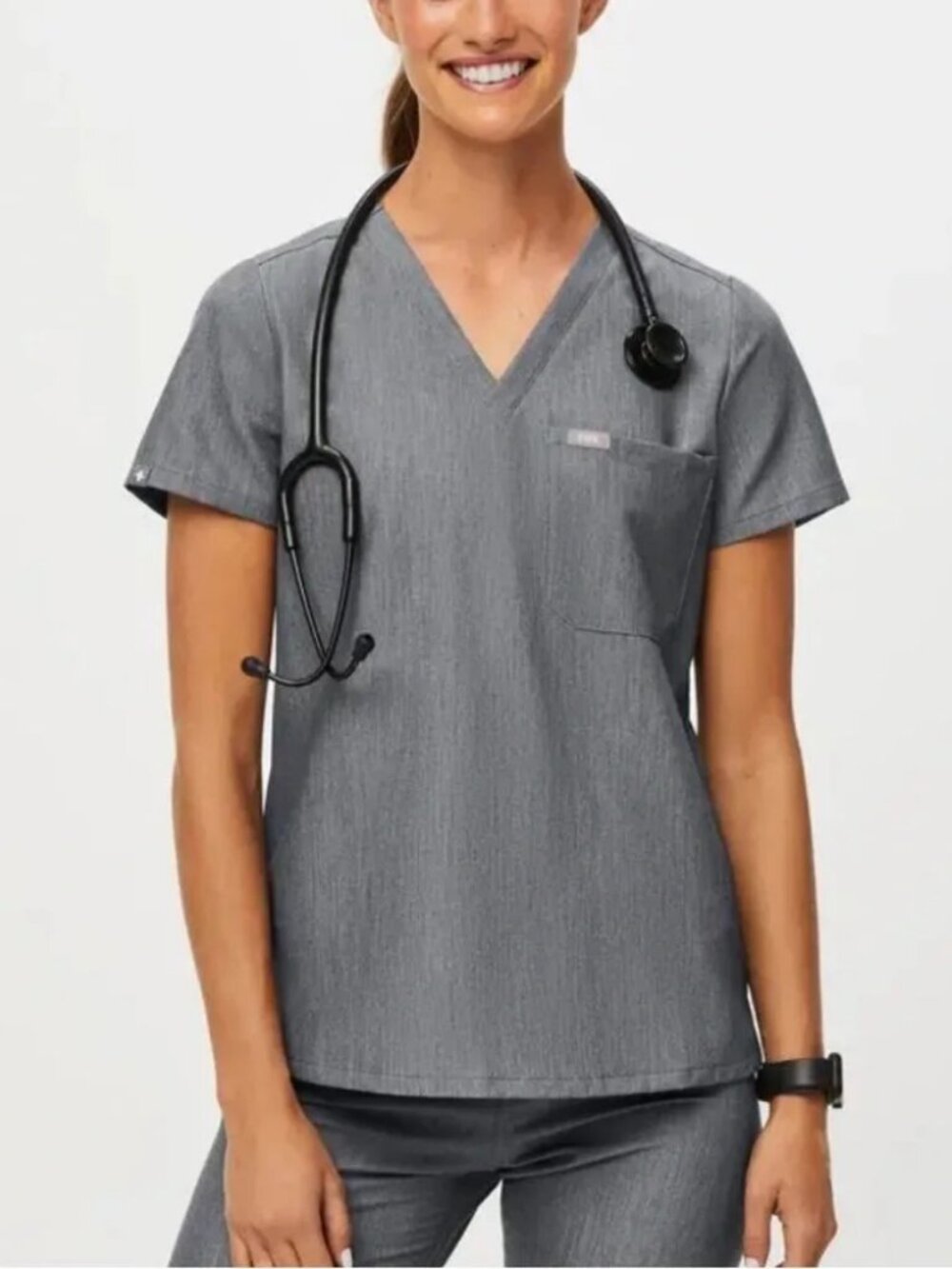 Figs Catarina One Pocket Graphite Scrub Top